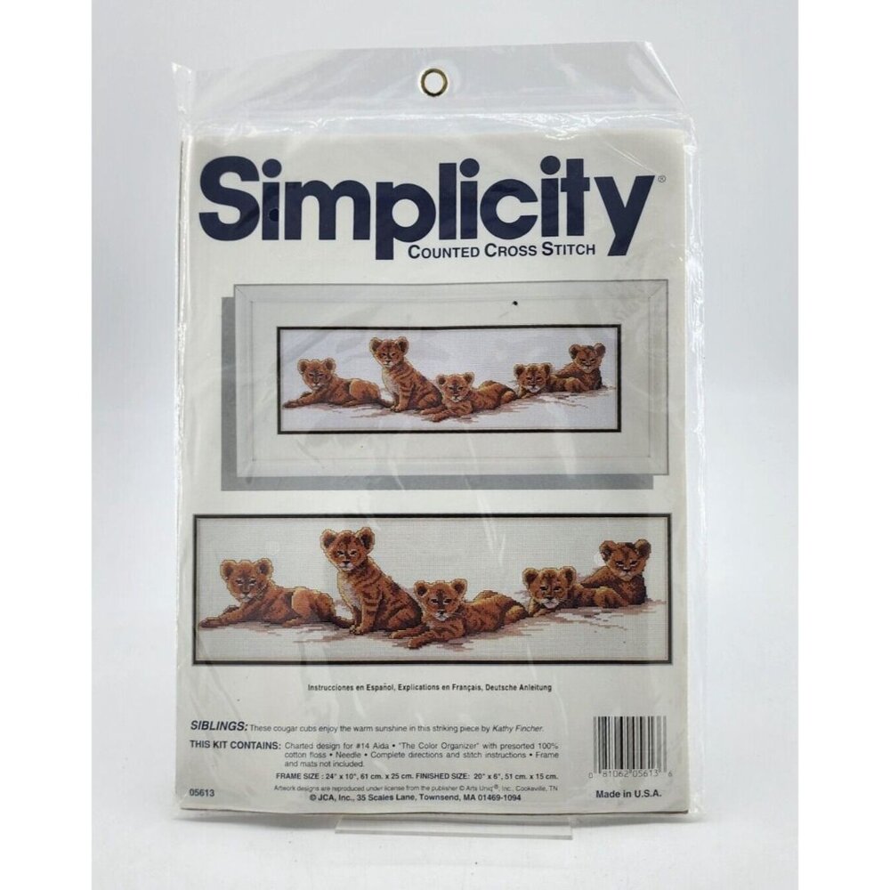 Vintage Simplicity Counted Cross Stitch SIBLINGS Cougar Cubs 05613 USA‎ Unused